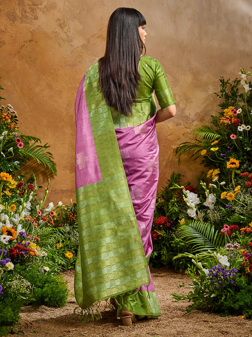 Monjolika Fashion Woven Work Silk Blend Lilac Saree - Distacart