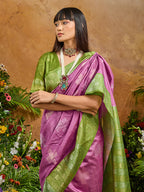 Monjolika Fashion Woven Work Silk Blend Lilac Saree - Distacart