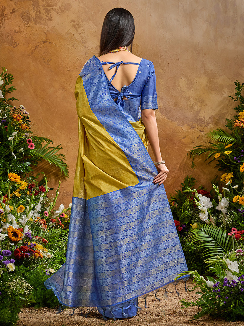 Monjolika Fashion Woven Work Silk Blend Mustard Saree - Distacart