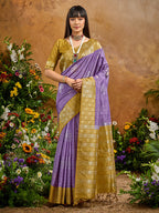 Monjolika Fashion Woven Work Silk Blend Lavender Saree - Distacart