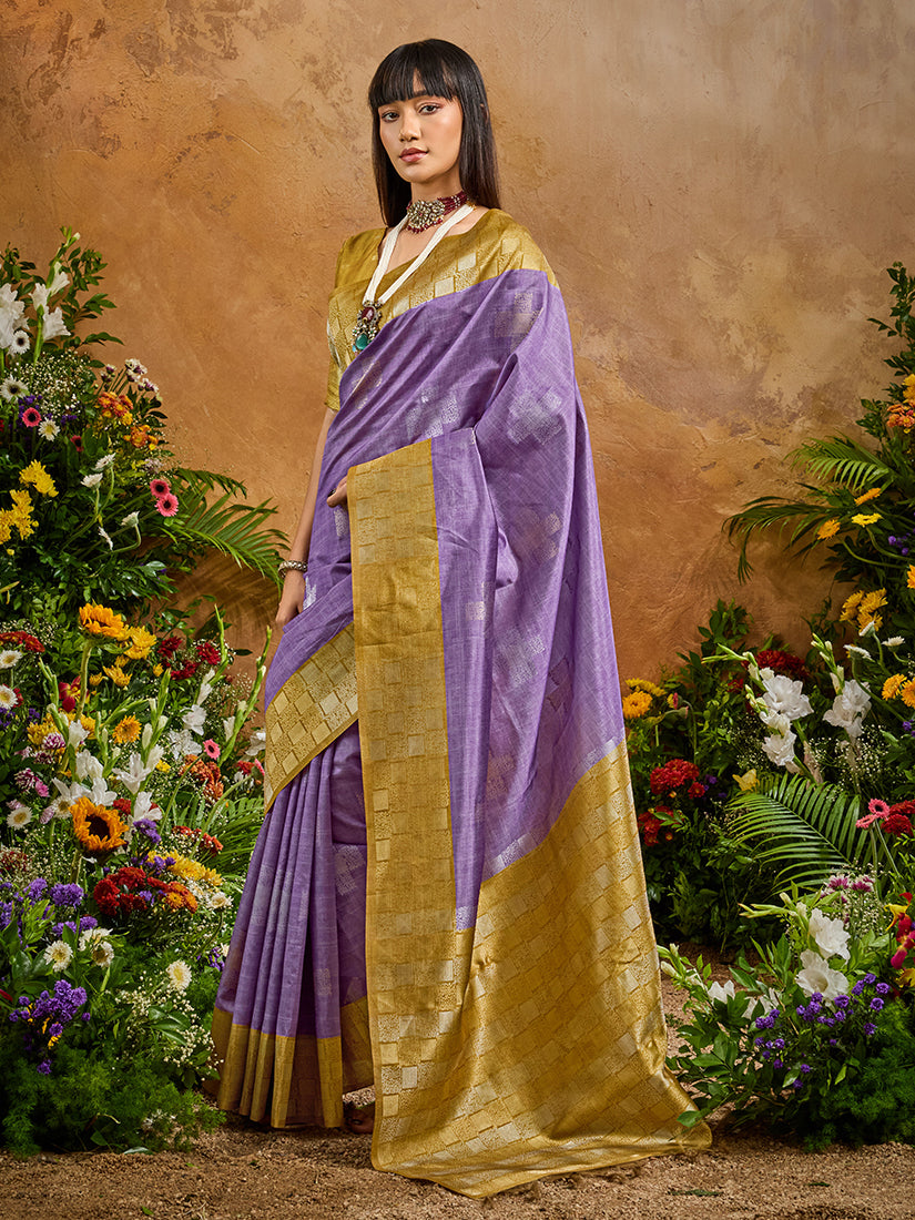 Monjolika Fashion Woven Work Silk Blend Lavender Saree - Distacart