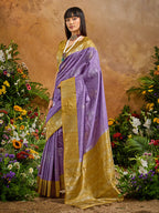 Monjolika Fashion Woven Work Silk Blend Lavender Saree - Distacart