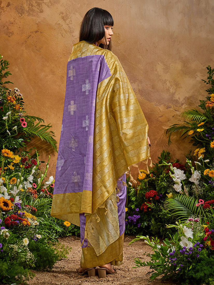 Monjolika Fashion Woven Work Silk Blend Lavender Saree - Distacart