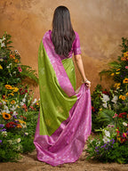 Monjolika Fashion Woven Work Silk Blend Green Saree - Distacart