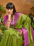 Monjolika Fashion Woven Work Silk Blend Green Saree - Distacart