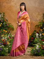 Monjolika Fashion Woven Work Silk Blend Rust Saree - Distacart