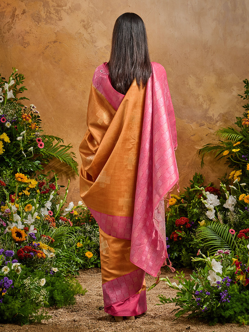 Monjolika Fashion Woven Work Silk Blend Rust Saree - Distacart