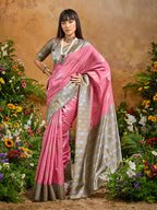 Monjolika Fashion Woven Work Silk Blend Pink Saree - Distacart