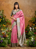 Monjolika Fashion Woven Work Silk Blend Pink Saree - Distacart