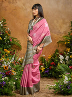 Monjolika Fashion Woven Work Silk Blend Pink Saree - Distacart