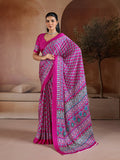 Monjolika Fashion Rani Pink Printed Satin Saree - Distacart