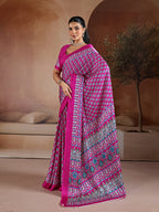 Monjolika Fashion Rani Pink Printed Satin Saree - Distacart