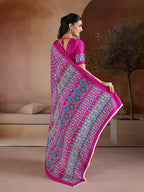 Monjolika Fashion Rani Pink Printed Satin Saree - Distacart