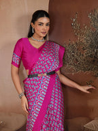 Monjolika Fashion Rani Pink Printed Satin Saree - Distacart