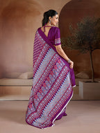 Monjolika Fashion Purple Printed Satin Saree - Distacart
