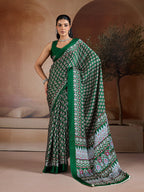 Monjolika Fashion Dark Green Printed Satin Saree - Distacart