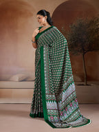 Monjolika Fashion Dark Green Printed Satin Saree - Distacart