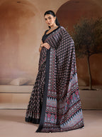 Monjolika Fashion Black Printed Satin Saree - Distacart