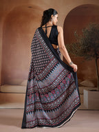 Monjolika Fashion Black Printed Satin Saree - Distacart