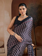 Monjolika Fashion Black Printed Satin Saree - Distacart