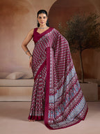 Monjolika Fashion Maroon Printed Satin Saree - Distacart