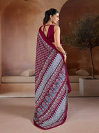 Monjolika Fashion Maroon Printed Satin Saree - Distacart
