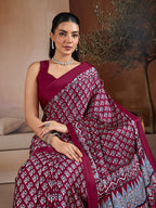 Monjolika Fashion Maroon Printed Satin Saree - Distacart