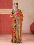Monjolika Fashion Silk Blend woven Work Orange Saree - Distacart