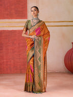 Monjolika Fashion Silk Blend woven Work Orange Saree - Distacart