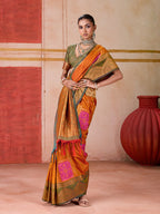 Monjolika Fashion Silk Blend woven Work Orange Saree - Distacart