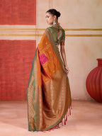 Monjolika Fashion Silk Blend woven Work Orange Saree - Distacart