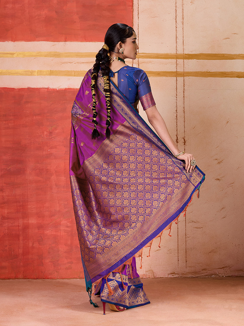 Monjolika Fashion Silk Blend woven Work Magenta Saree - Distacart