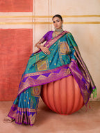 Monjolika Fashion Silk Blend woven Work Teal Saree - Distacart
