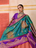 Monjolika Fashion Silk Blend woven Work Teal Saree - Distacart