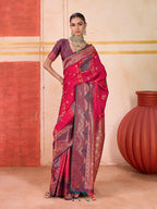 Monjolika Fashion Silk Blend woven Work Rani Pink Saree - Distacart