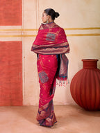 Monjolika Fashion Silk Blend woven Work Rani Pink Saree - Distacart