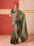 Monjolika Fashion Silk Blend woven Work Green Saree - Distacart