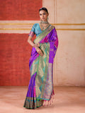 Monjolika Fashion Silk Blend woven Work Purple Saree - Distacart