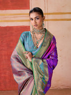 Monjolika Fashion Silk Blend woven Work Purple Saree - Distacart