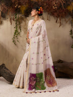 Monjolika Fashion Cotton Blend woven Cream Saree - Distacart