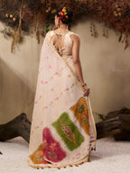 Monjolika Fashion Cotton Blend woven Cream Saree - Distacart