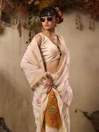 Monjolika Fashion Cotton Blend woven Cream Saree - Distacart