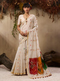 Monjolika Fashion Cotton Blend woven Cream Saree - Distacart