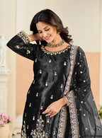 Monjolika Fashion Black Velvet Embroidered Salwar Kameez - Distacart