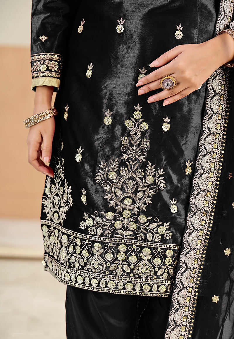 Monjolika Fashion Black Velvet Embroidered Salwar Kameez - Distacart