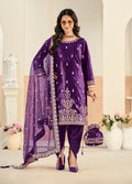 Monjolika Fashion Purple Velvet Embroidered Salwar Kameez - Distacart