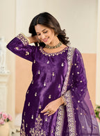 Monjolika Fashion Purple Velvet Embroidered Salwar Kameez - Distacart