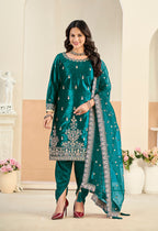 Monjolika Fashion Teal Velvet Embroidered Salwar Kameez - Distacart