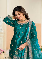 Monjolika Fashion Teal Velvet Embroidered Salwar Kameez - Distacart