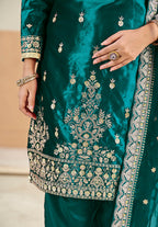 Monjolika Fashion Teal Velvet Embroidered Salwar Kameez - Distacart